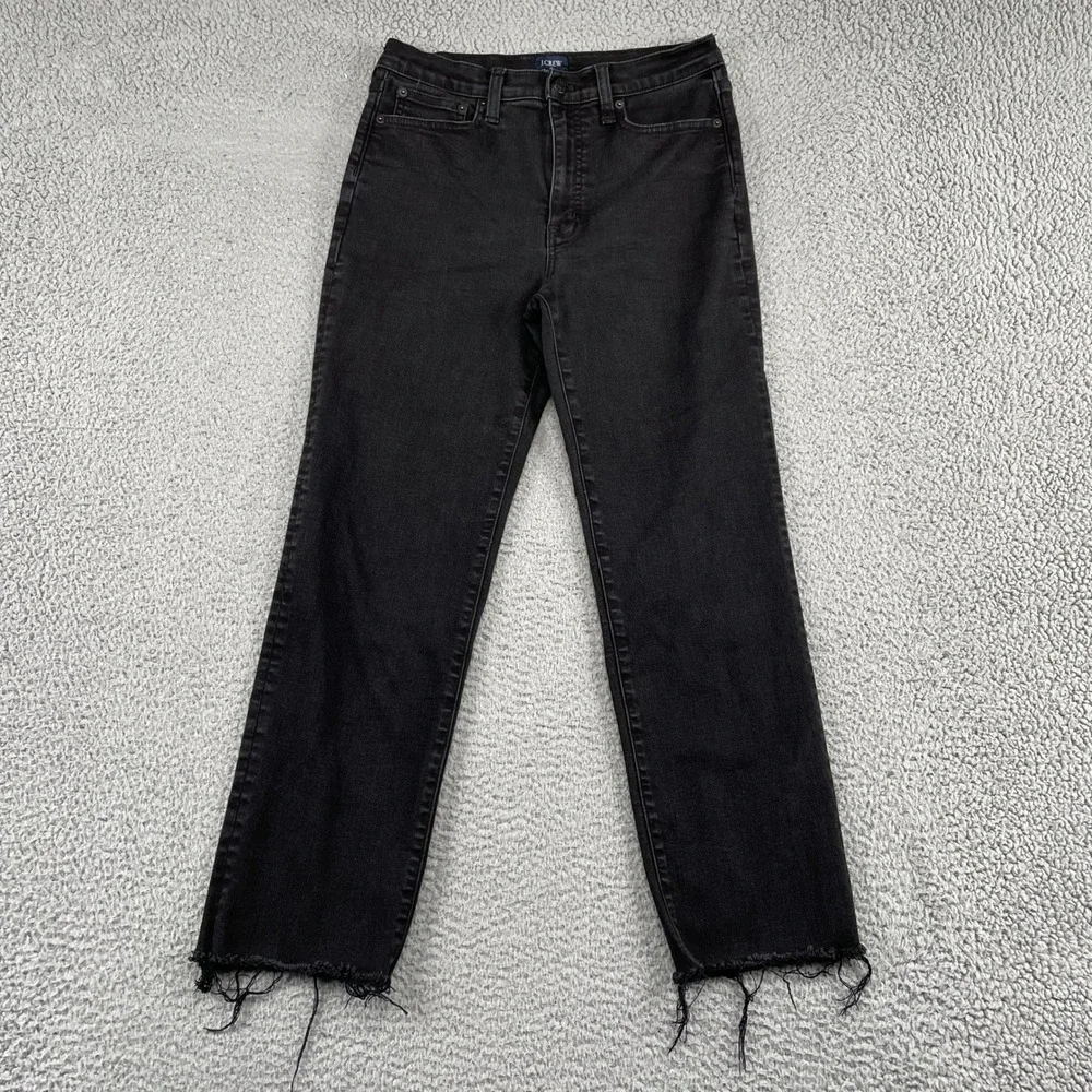 J.Crew Jeans Womens 28 Black Stovepipe Straight Leg Raw Hem Stretch Denim 17085